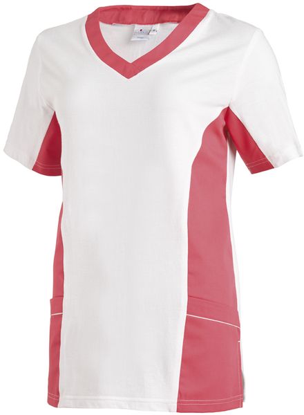 LEIBER-Jobwear, Damen-Piqué-Schlupfjacke, Arbeits-Berufs-Jacke, 1/2 Arm, weiss/dunkelrosa