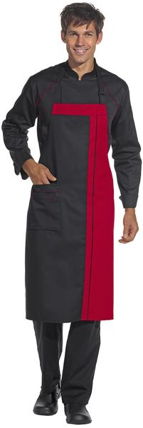 LEIBER-Jobwear, Latzschürze, Gastro-Arbeits-Berufs-Schürze, Vorbinder, 100 cm, schwarz/rot