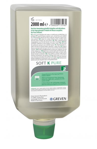 GREVEN-Hygiene, HAUTREINIGUNGSLOTION,Soft K PURE, unparfümiert in 2-L-Varioflaschen