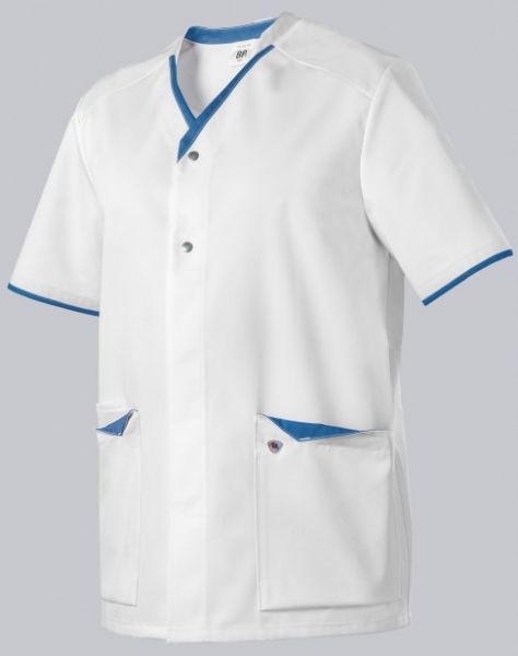 BP-Jobwear, Damen-Herren-Kasack, Arbeits-Berufs Kasack, weiss/azurblau