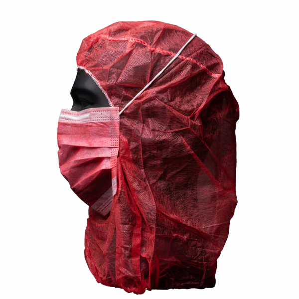 AMPRI-Hygiene, Einweg-Astronauten-Hauben, Einmalhauben, MED COMFORT, 2-lagig, mit Mundschutz, rot, VE = 100 Stück