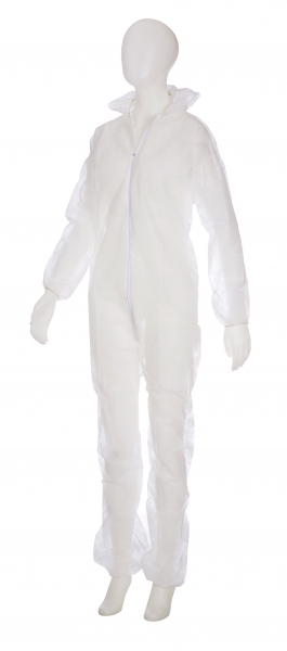 AMPRI-Hygiene, PE-Einweg-Overall, Schutzanzug, Einmal-Schutzoverall, MED COMFORT, mit Kapuze, weiß, VE = Karton á 50 Stück