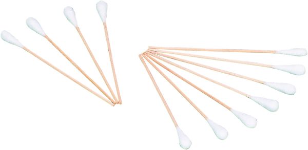 AMPRI-Hygiene, Einweg-Wattestäbchen, ca. 150 mm, großer Wattekopf, einseitig, Holzstab, VE = Pkg. á 100 Stück