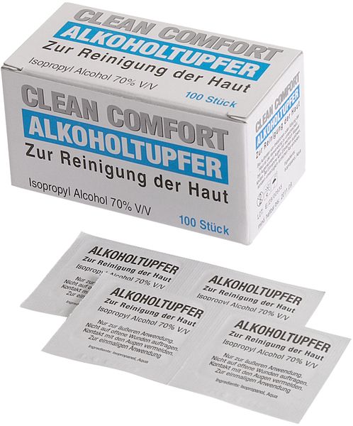 AMPRI-Hygiene, Alkoholtupfer, CLEAN COMFORT, einzeln verpackt, VE = 20 Pkg. á 100 Stk.