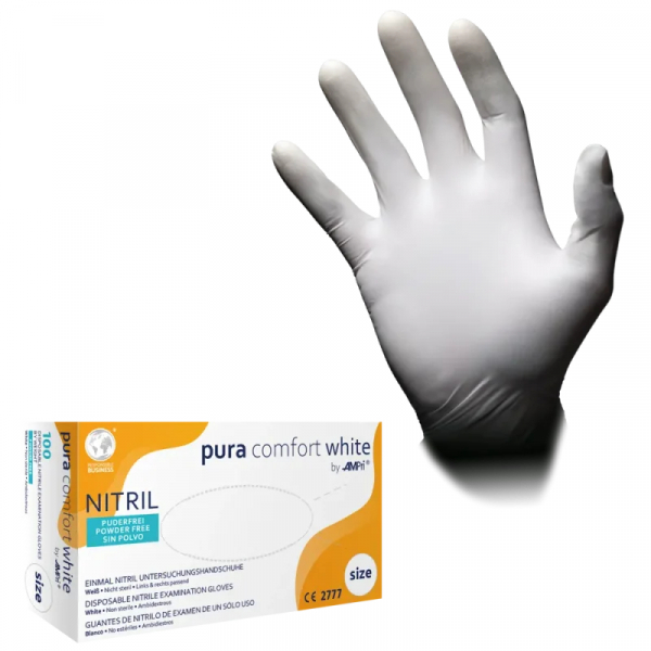Ampri-Hygiene, Einweg-Einmal-Nitrilhandschuhe, PURA COMFORT, puderfrei, weiß, Pkg á 100 Stück, VE = 10 Pkg.