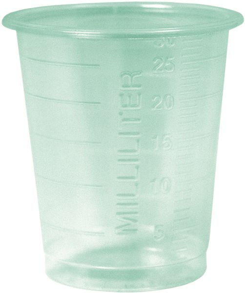 AMPRI-Hygiene, Einweg-Medizinbecher, 30 ml, graduiert, VE = 60 Beutel á 80 Stück, grün