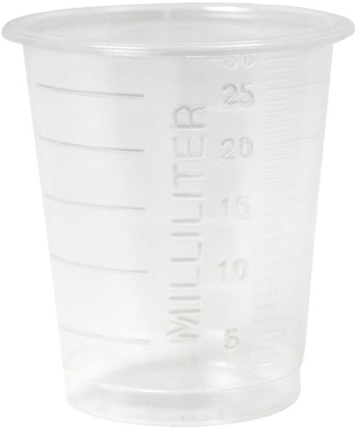 AMPRI-Hygiene, Einweg-Medizinbecher, breit, 30 ml, graduiert, VE = 40 Beutel á 50 Stück, transparent