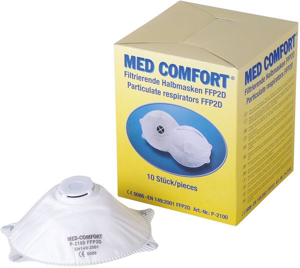 AMPRI-Hygiene, Einweg-Halbmaske, Einmalmaske, MED COMFORT, FFP2D, mit Gummizug, mit Ventil, weiß, VE = 12 Boxen á 10 Stück