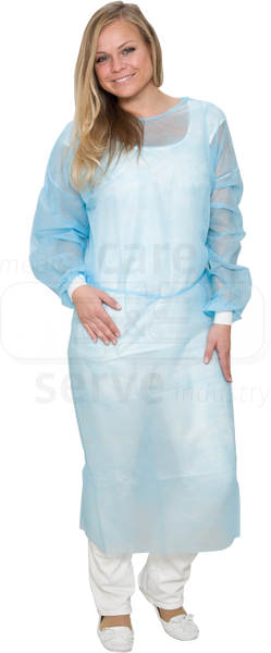 WIROS-care&serve-Hygiene, Einweg-Vlies-Kittel, Einmalmantel, Strickbündchen, 23 g/m², blau, Pkg á 10, VE = 100 Stück