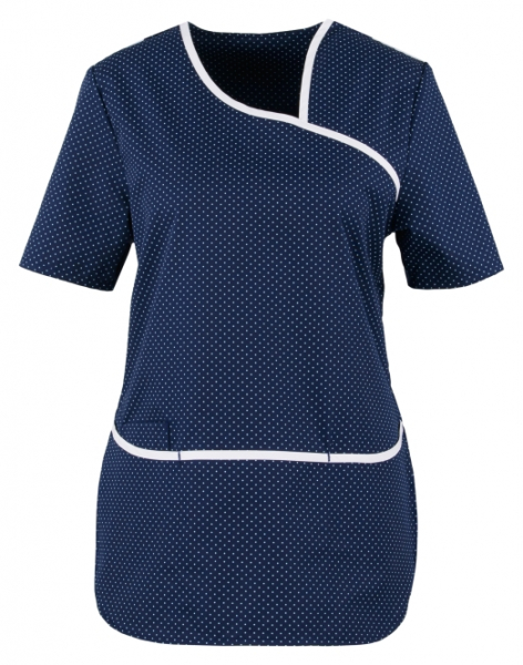 BEB-Jobwear, Damenkasack, Arbeits-Berufs-Kasack, Stretchgewebe, 195 g/m², marine/weiß gepunktet