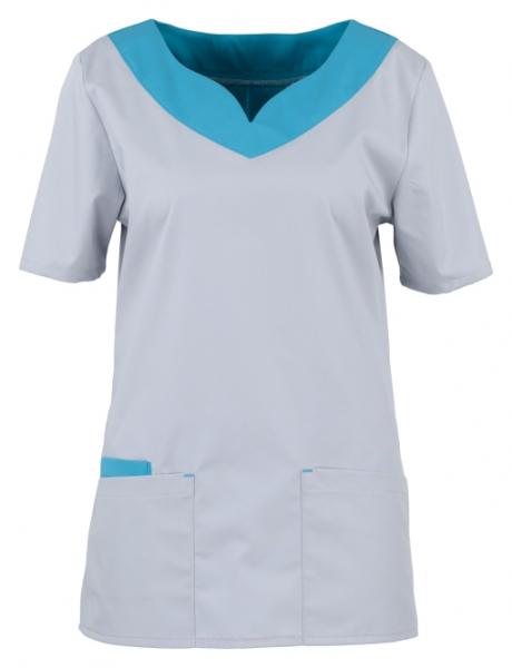 BEB-Jobwear, Damenkasack, Arbeits-Berufs-Kasack, Stretchgewebe, 150 g/m², hellgrau/petrol