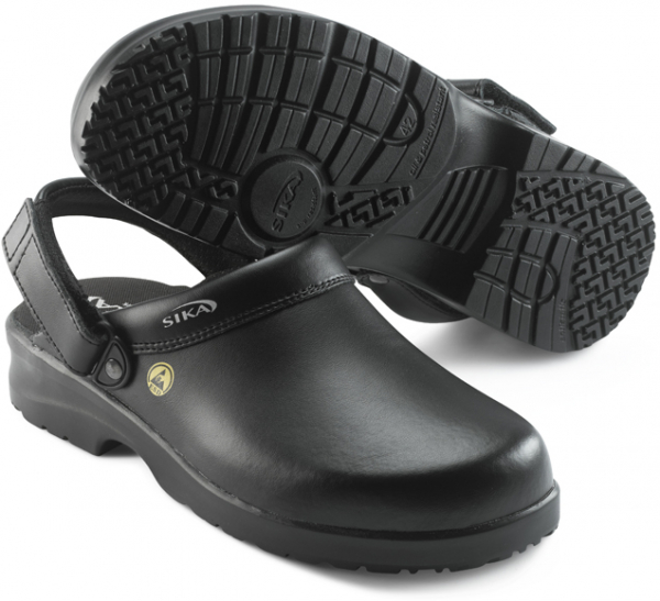 SIKA-Footwear, OB ESD, FUSION-Arbeits-Berufs-Clogs, offen mit Riemen, schwarz