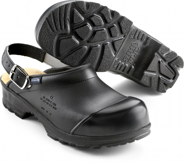 SIKA-Footwear, SB-Arbeits-Berufs-Sicherheits-Clogs, FLEX LBS, offen mit Fersenriemen, schwarz