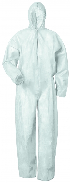 Einweg-Overall, Schutzanzug, Einmal-Schutzoverall, UNIVERSAL, mit Kapuze, weiß, VE = 1 Stück