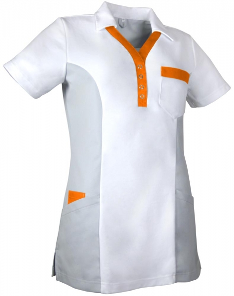 Teamdress-Jobwear-Service, Damen-Polo-Kasack, Arbeits-Berufs-Kasack, weiß/grau/orange