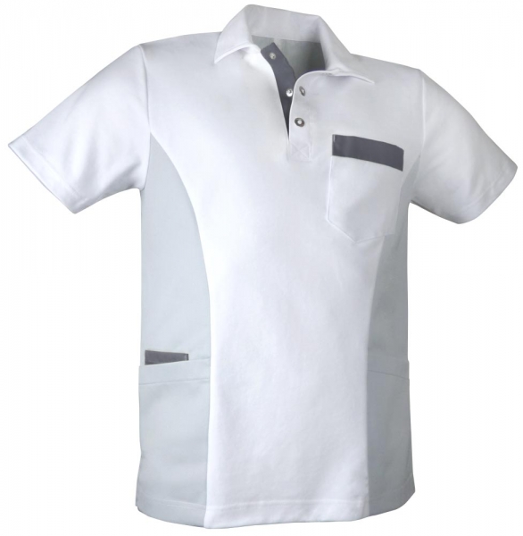 Teamdress-Jobwear-Service, Herren-Polo-Kasack, Arbeits-Berufs-Kasack, weiß/grau/dunkelgrau