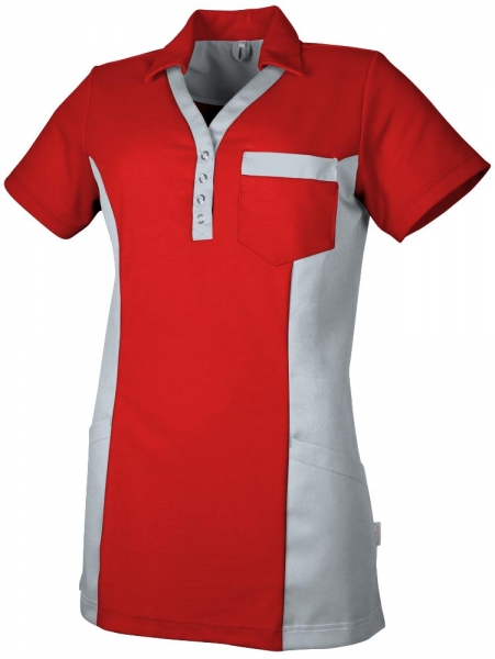 Teamdress-Jobwear-Service, Damen-Polo-Kasack, Arbeits-Berufs-Kasack, mit Brusttasche, rot/grau