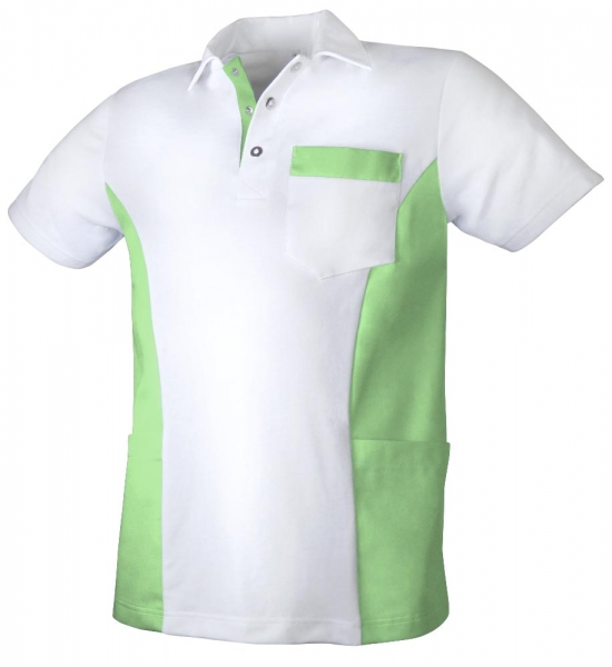 Teamdress-Jobwear-Service, Herren-Polo-Kasack, Arbeits-Berufs-Kasack, mit Brusttasche, weiß/grün